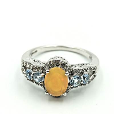 FAS Ring Sterlingsilber 925 äthiopischer Opal Aquamarin Topas Größe 8