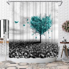 Tree Shower Curtain Heart Shaped Nature Polyester Fabric Bathroom Teal 72x72
