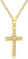 Kreuz Kette Edelstahl Zirkonia AnhäNger Schmuck 45+5Mm Gold