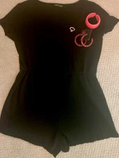 Shein Rib-Knit Short Romper  Black w/pull-tie  waist w/ accessories!