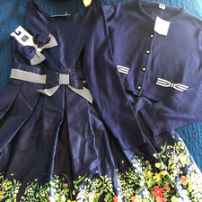 NWT Size 10 Janie and Jack Enchanted Valley Navy Floral Dress Bow Cardigan