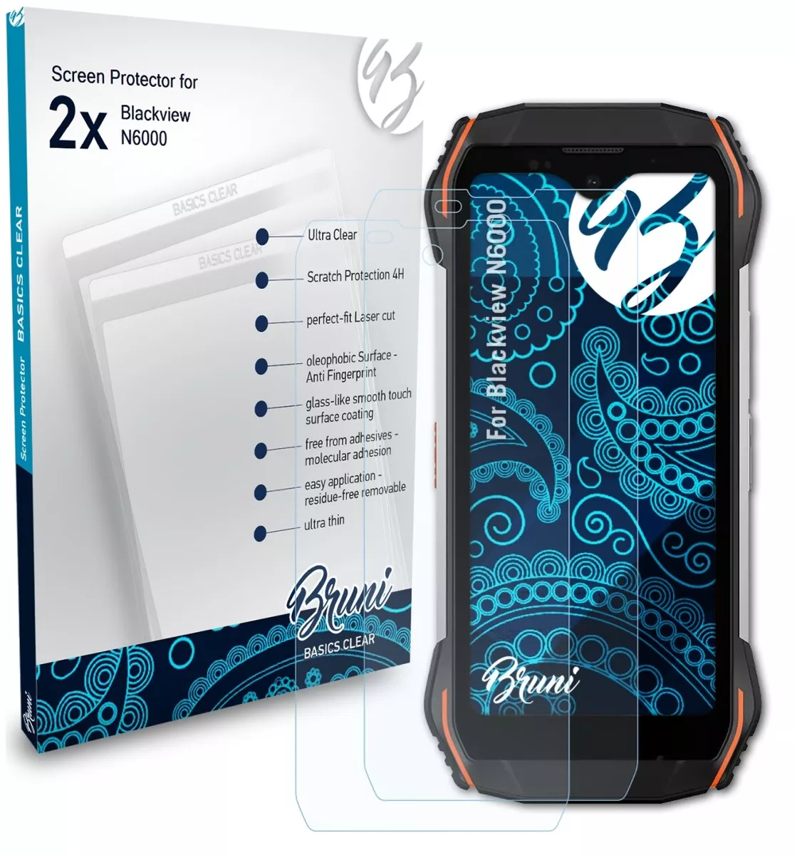 Bruni 2x Protective Film for Blackview N6000 Screen Protector Screen  Protection