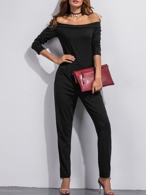 Elegante tuta intera donna pantaloni lunghi nero inverno manica lunga 3798  | eBay