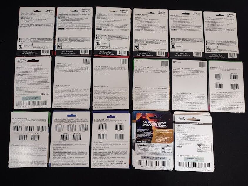 NO VALUE Lot (93) Unused Digital Gaming Gift Cards PC Switch XBox PS5 PS4  Points