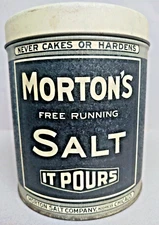 Vintage Bristol Ware Morton Salt Tin Round Container. Measures 5" X 4".