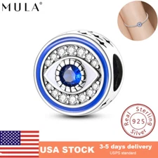 MULA 925 Sterling Silver Charms Blue AAA CZ Guard Eye Bead fit Bracelets Chain