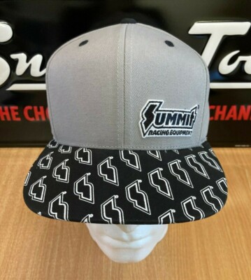 Original Summit Racing grau und schwarz Flat Peak Baseball Cap Mütze selten US-Import 