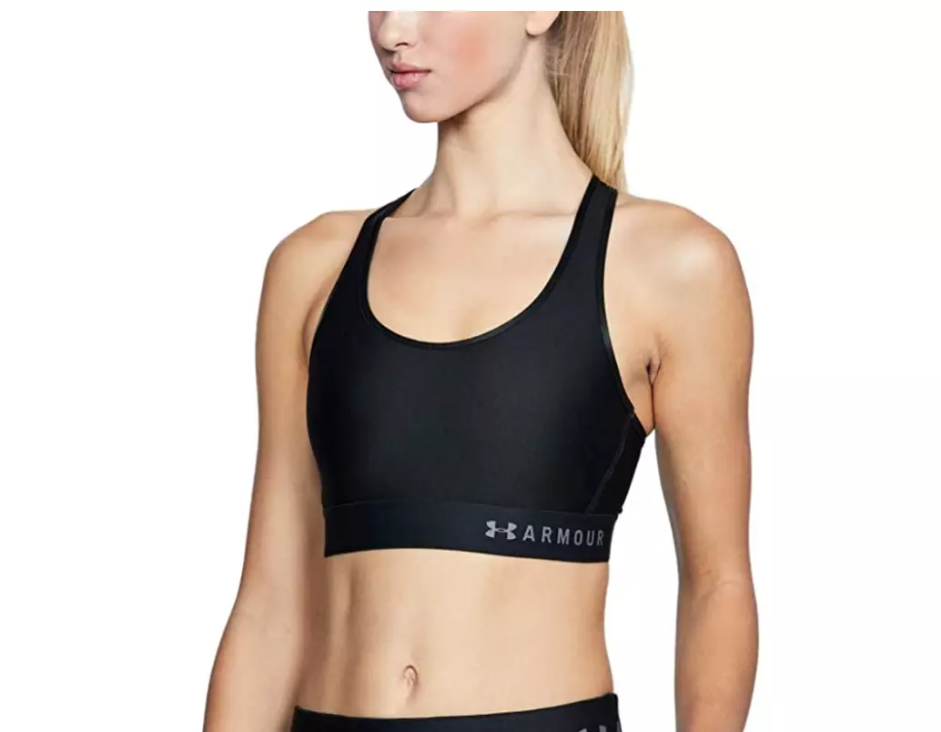 Under Armour Women's Armour Mid Keyhole Sports Bra, Black/Metallic Silver,  Small