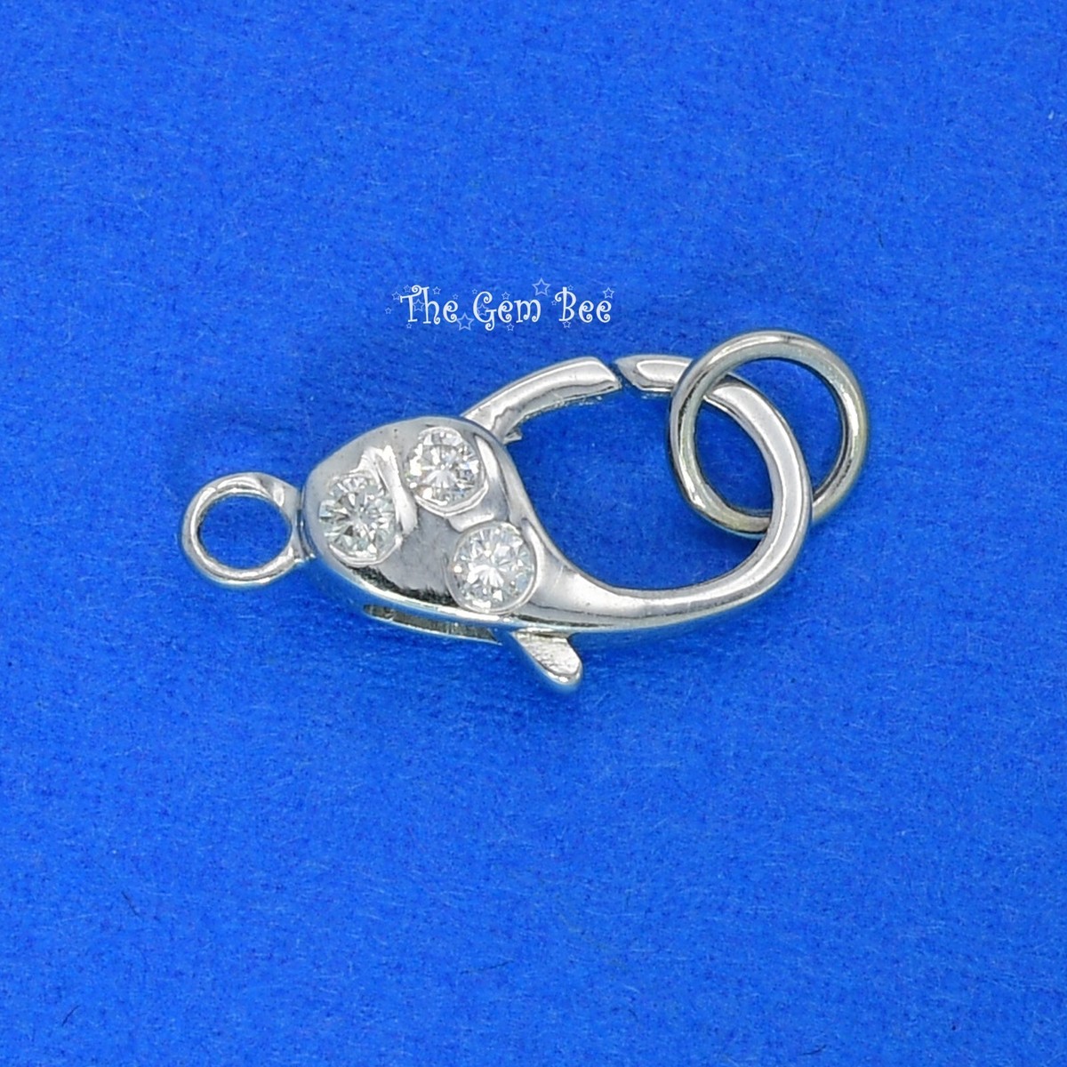14k Solid White Gold Diamond Large Double-sided Lobster Clasp With