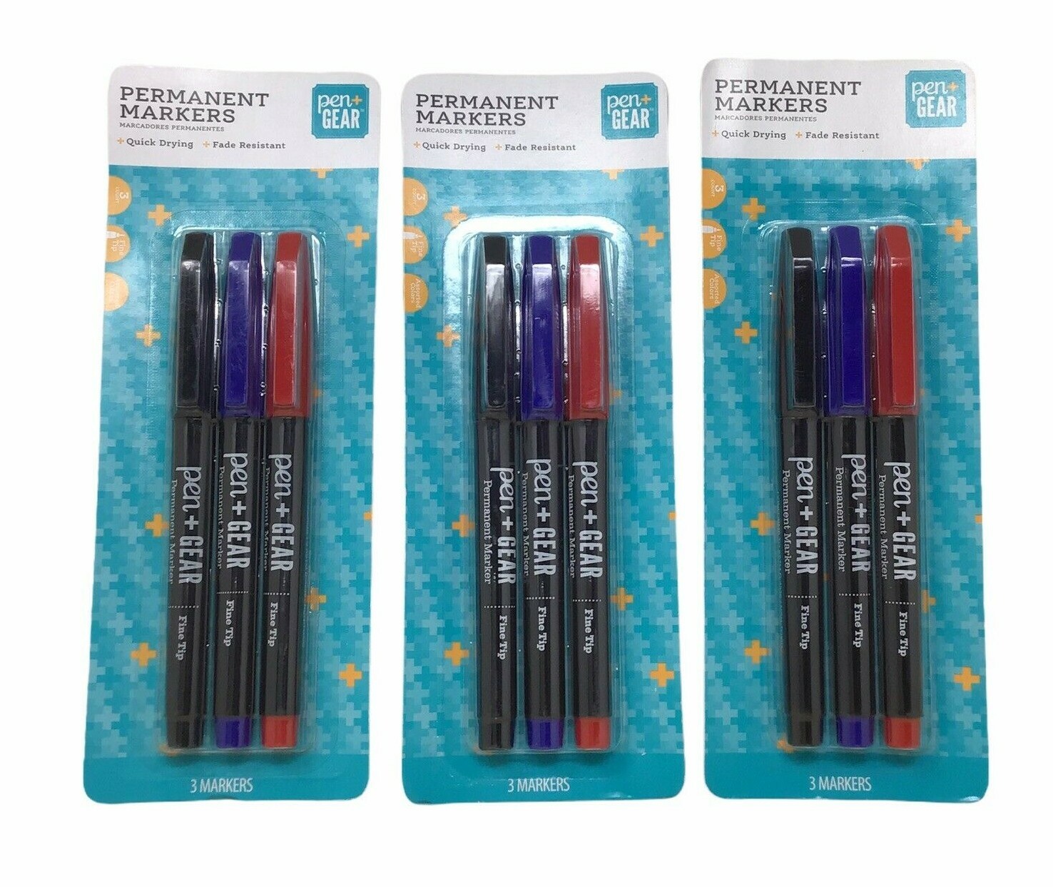 Pen Gear Permanent Markers Fine Tip Markers Red Blue Black 2 Packages 3ct For Sale Online Ebay