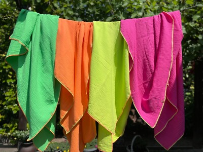 NEON Musselindecke Strandtuch 2 Größen mit farbiger Naht XXL Tuch   Handmade