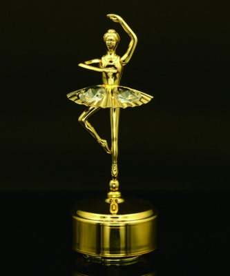 SWAROVSKI CRYSTAL SPINNING BALLERINA MECHANICAL MUSIC BOX 24K GOLD PLATED