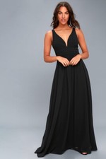 Lulus Maxi Dress Small Black Long Waist Band Leading Role Sexy Evening Prom
