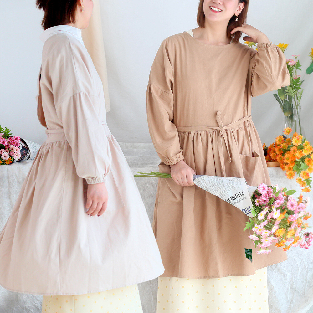 Women Cotton Long Sleeve Apron Work Overall Pockets Chef Women Cotton Long Sleeve Apron Work Overall Pockets Chef