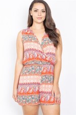 Womens Plus Size Orange Paisley Print Romper 3XL Sleeveless