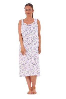 Damen Nachtwäsche Rose Herz Print 100% Baumwolle Ärmellos Lang Nachthemd M bis 3XL