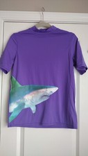Lands' End Boys Short Sleeve Swim Shirt Purple With Shark Size Large 14- 16 EUC