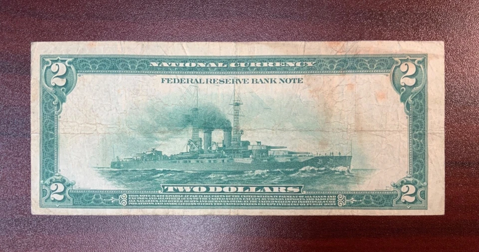 1918 $2 FRBN Boston Battleship VF Fr#748 Tehee / Burke - Image 2 of 2