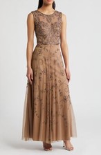 Pisarro Nights Beaded Sleeveless Mesh Gown SZ 8 268 Brown