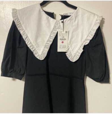 black dress with white collar zara zara peter pan collar Dress