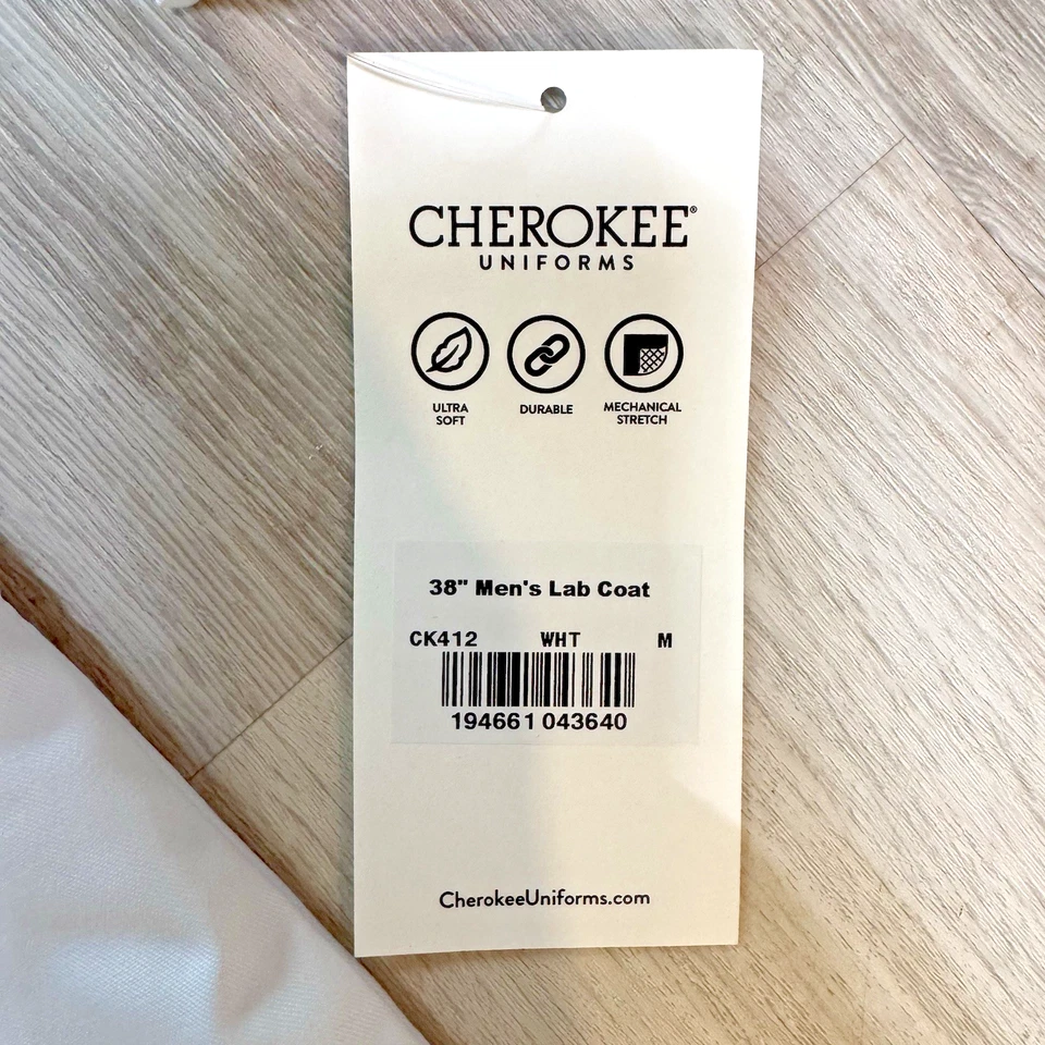 Cherokee Scrubs Men's 38" Lab Coat Style CK412 White Size M NWT - Image 3 of 4