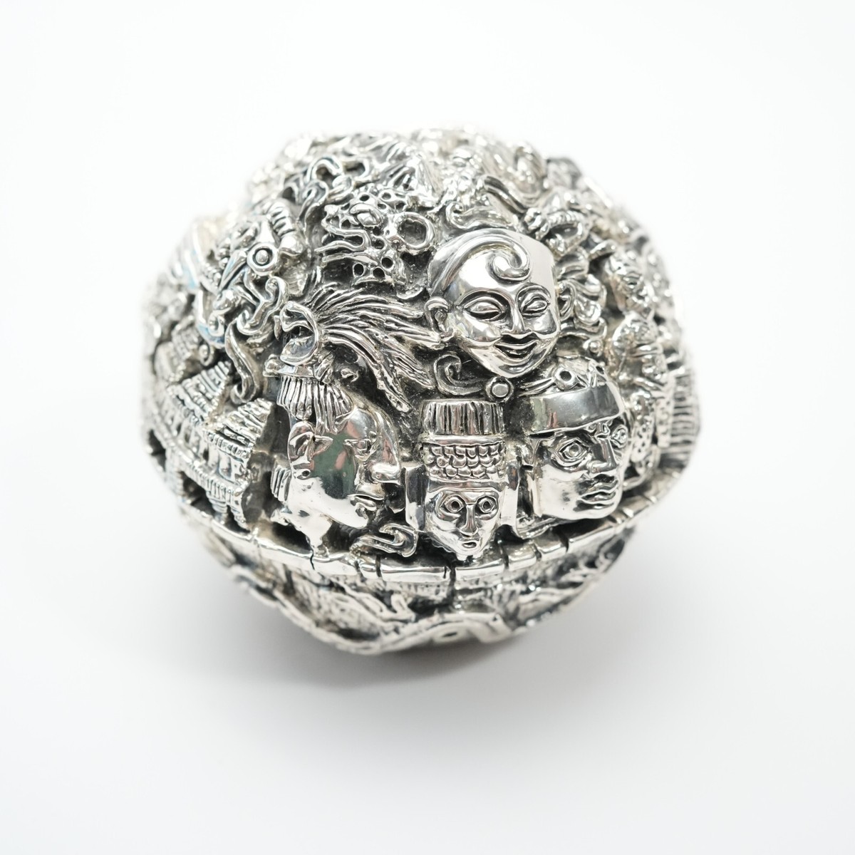 Zanfeld 999 Silver Plated Sculpture Aztec Mayan Mexican Ball 4