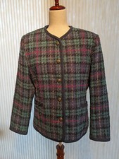Vintage Wool Green Navy Purple Plaid Lined Alfred Dunner Blazer Jacket Sz 10