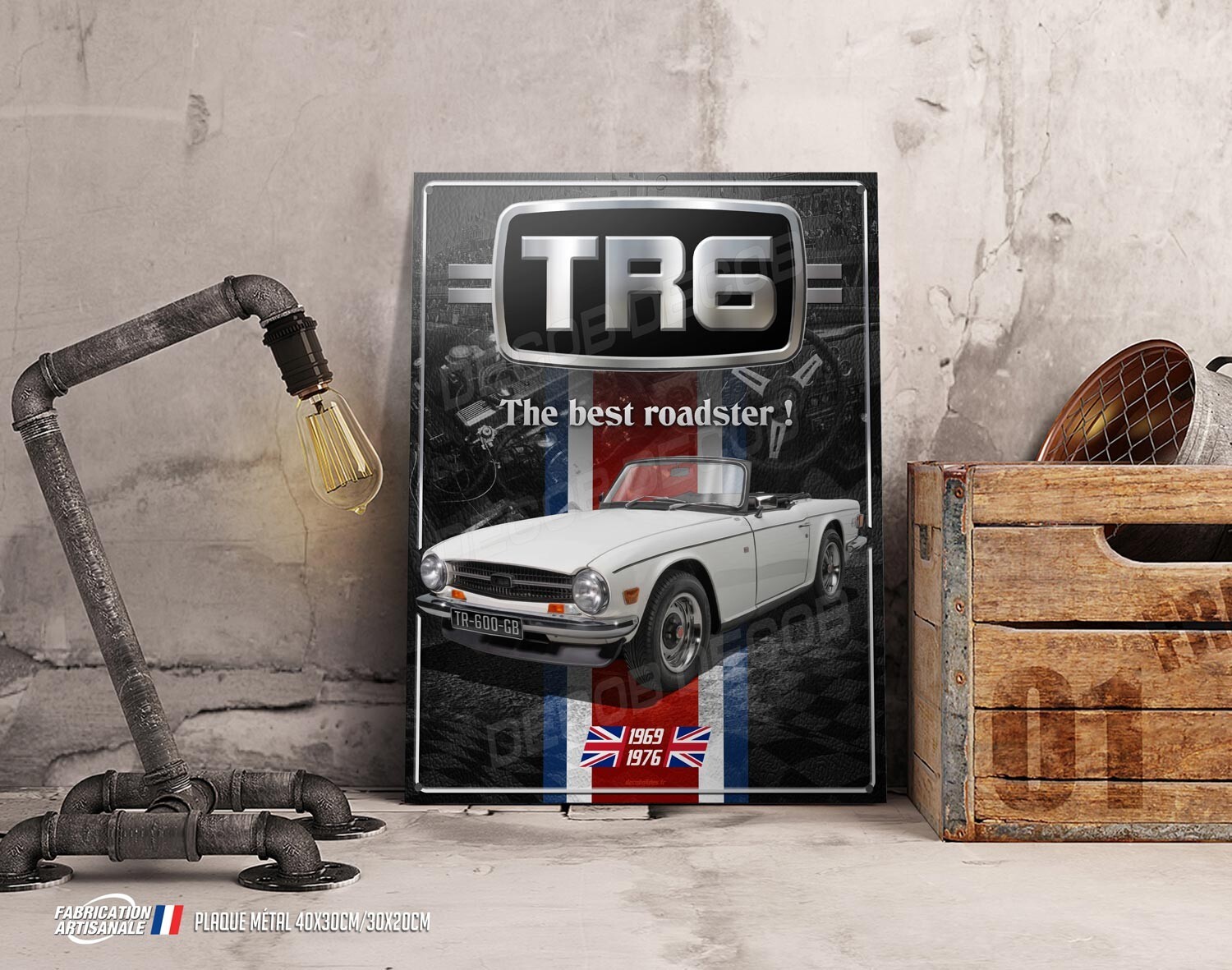 Plaque métal TRIUMPH TR6 deco voiture ancienne panneau metallique anglais 30x20