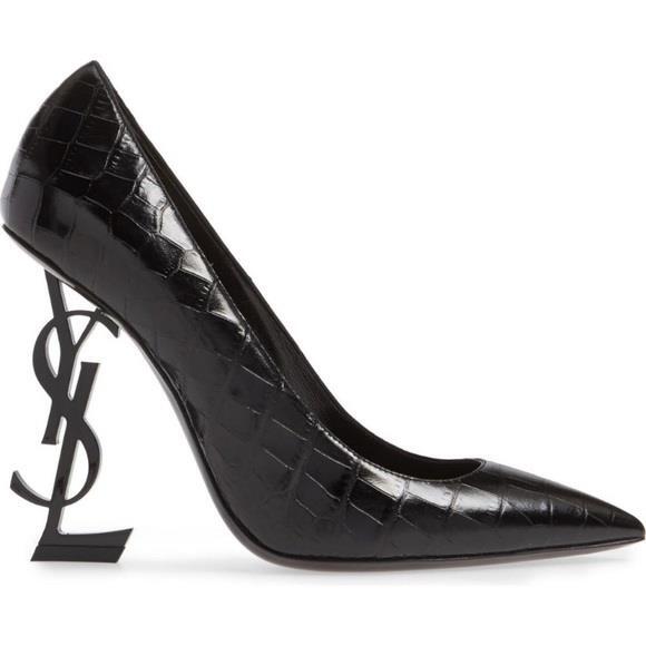 SPLENDIDE décolleté Yves Saint Laurent 'Opyum' Croc in rilievo nere a punta TG 36 5.