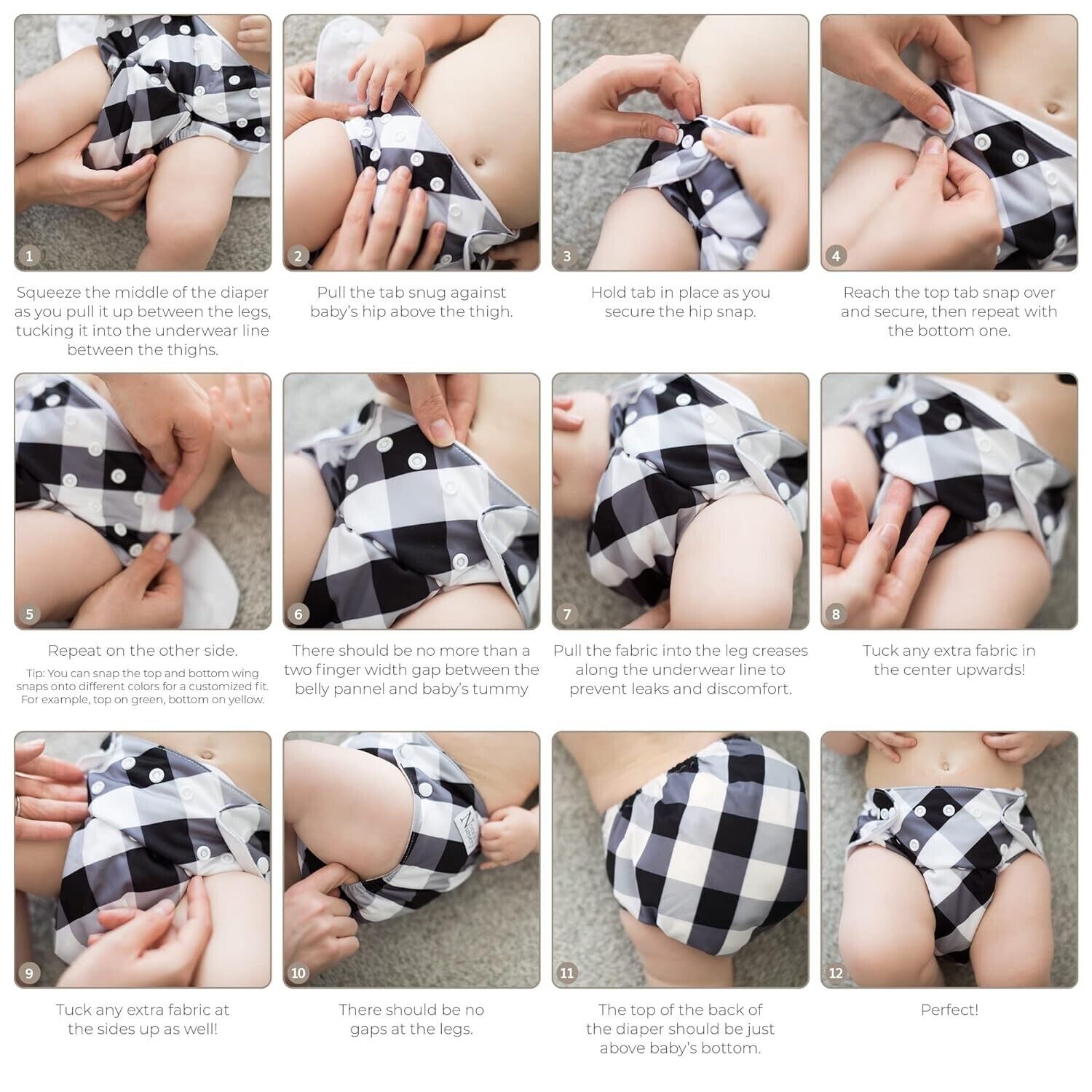Cloth Diapers 7 Pack with 7 Bamboo Inserts & 1 Wet Bag - Waterproof Cover