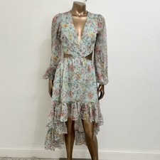 Y2K Forever 21 Sheet Floral Ruffled Midi Dress Cut-Out Sz S Fairycore, Boho