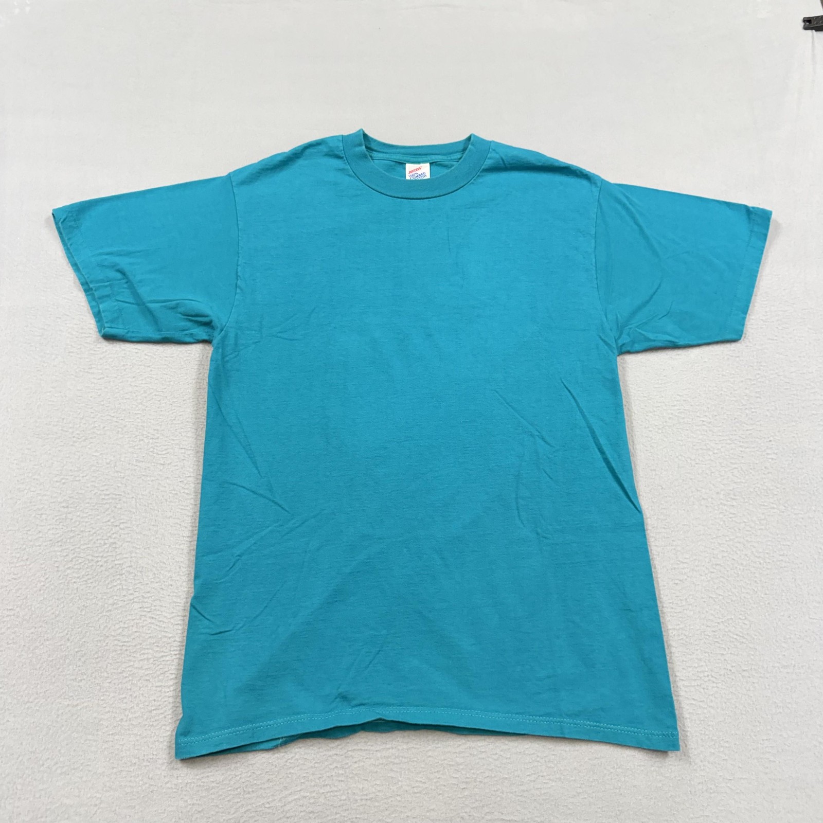 Vintage Jerzees Shirt Mens Large Blue Blank Basic 100% Cotton Tee Made USA