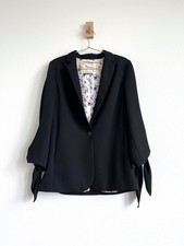 Cartonnier by Anthropologie Black Tie-Sleeve Floral-Lined Blazer - Size 4