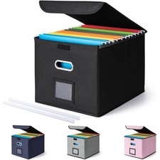 Large Hanging File Organizer Box with Lid and Plastic Slides, Collapsible