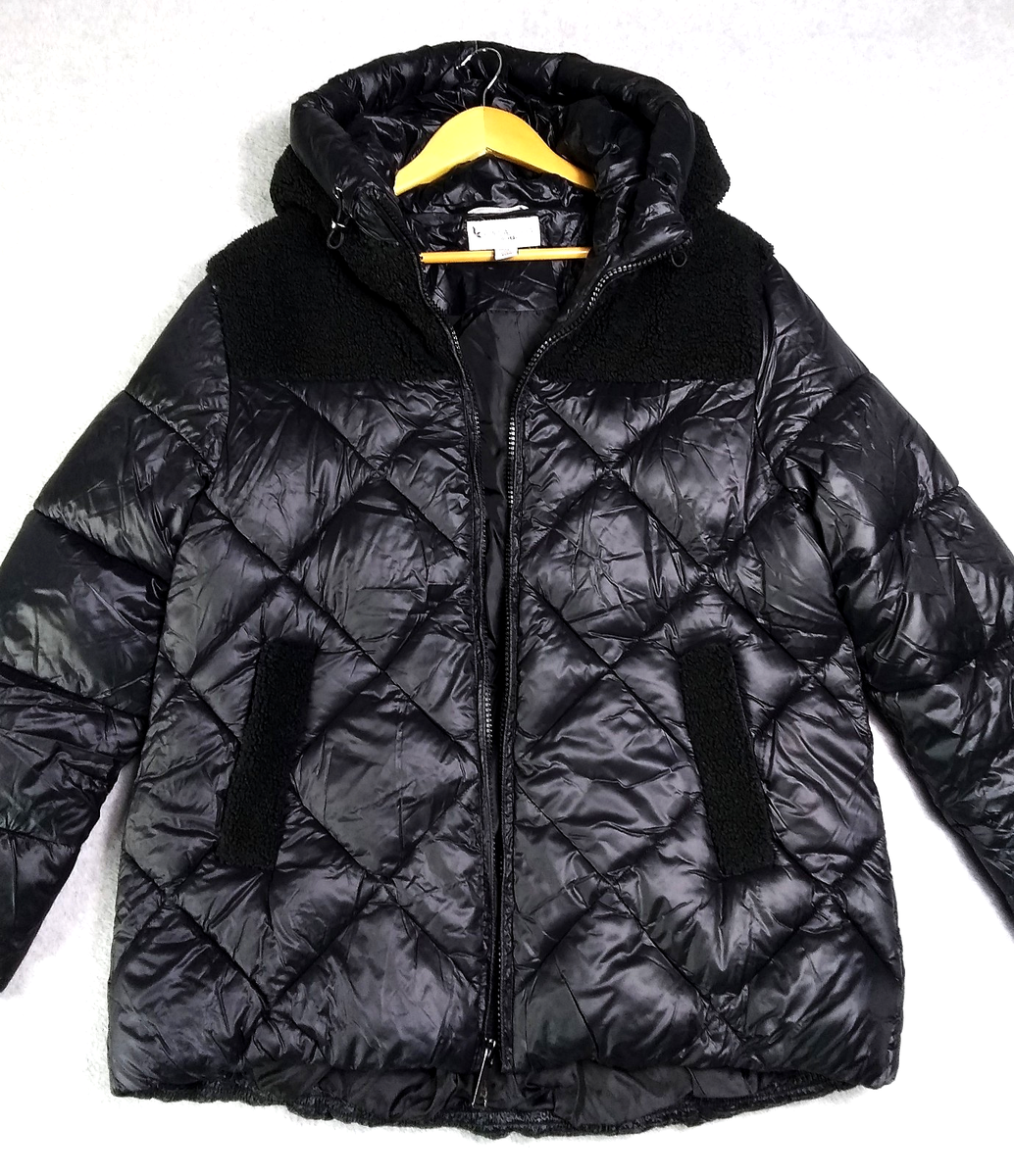 ジャケット・アウター BLACKUP Shagle High-NeckFurLeatherJumper Koolaburra by UGG Womens Sherpa Quilted Jacket Sz L Hooded Water