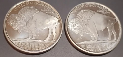 Buffalo Indian Head  1 troy oz. .999 Silver Rounds Lot of 2 T340