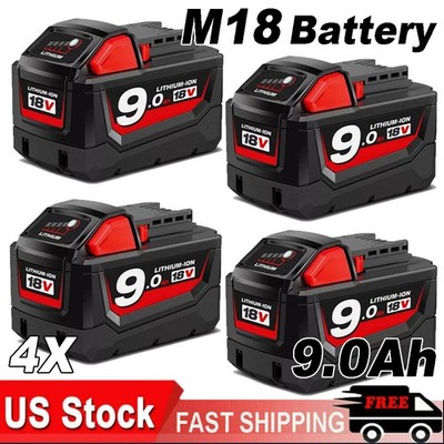 4X Battery For Milwaukee M18 9.0Ah 18V Li-ion Extended Capacity 48-11-1890 1828