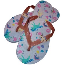 West Loop Girls Unicorn Flip Flops Size 13/1 White Pink Summer Sandals NWOB