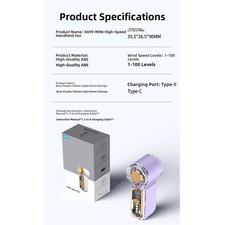 Handheld Fan with 100 Speeds and Flashing Safety Light for For MINI Outdoor