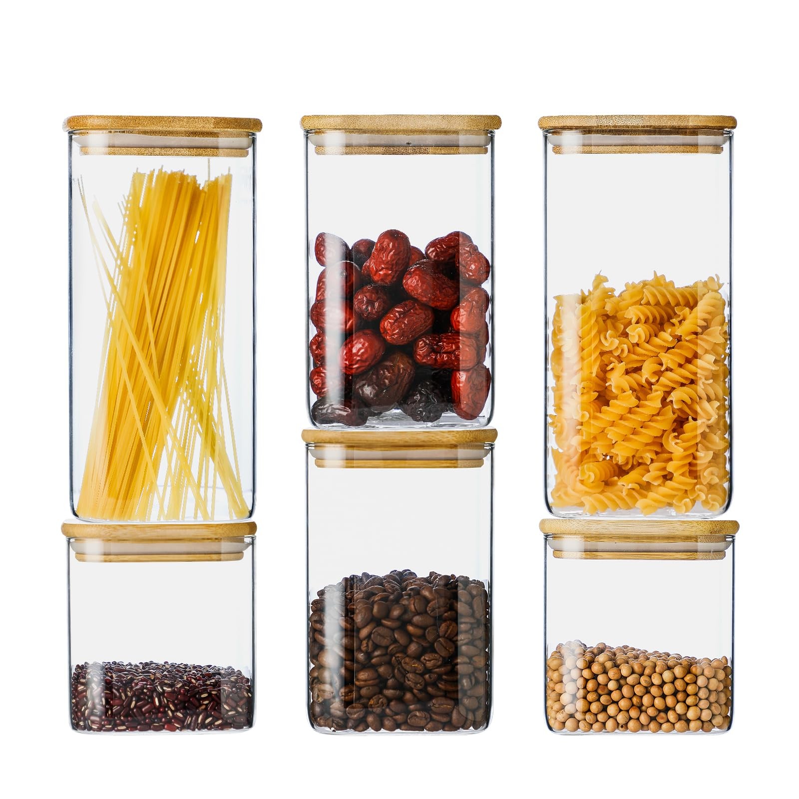 Glass Food Storage Containers with Lids 6 Pack(25oz/37oz/50oz), High Borosili...