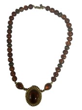 1928 Jewelry Amber Brown Beaded Necklace Gold Tone Statement Pendant Vintage