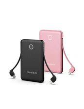 6000mah Ultra Slim Built in Cables Power Bank, Card Size Built in USB C Cords...