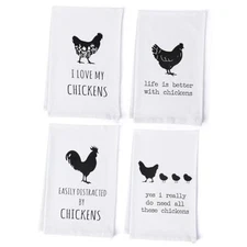 Chicken Kitchen Towels Set of 4 - Rooster Decor Accessories, Farmhouse Kitchen 
