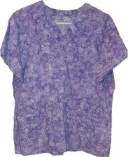 Unbranded Medical Scrub Top Purple Womens Sz Lrg Flower Butterfly Print VNeck