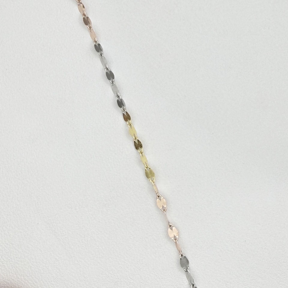 10k Tri-Color Gold Petal Chain Dainty Mirror Link Necklace 2mm 6 to 24 ...