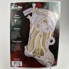Vintage Bucilla White Christmas Santa Claus Felt Jeweled Christmas Stocking Kit