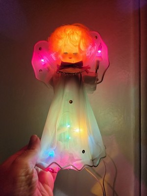 Vtg Christmas Angel Tree Topper Reddish Blonde Girl Blinking Light Up Wings