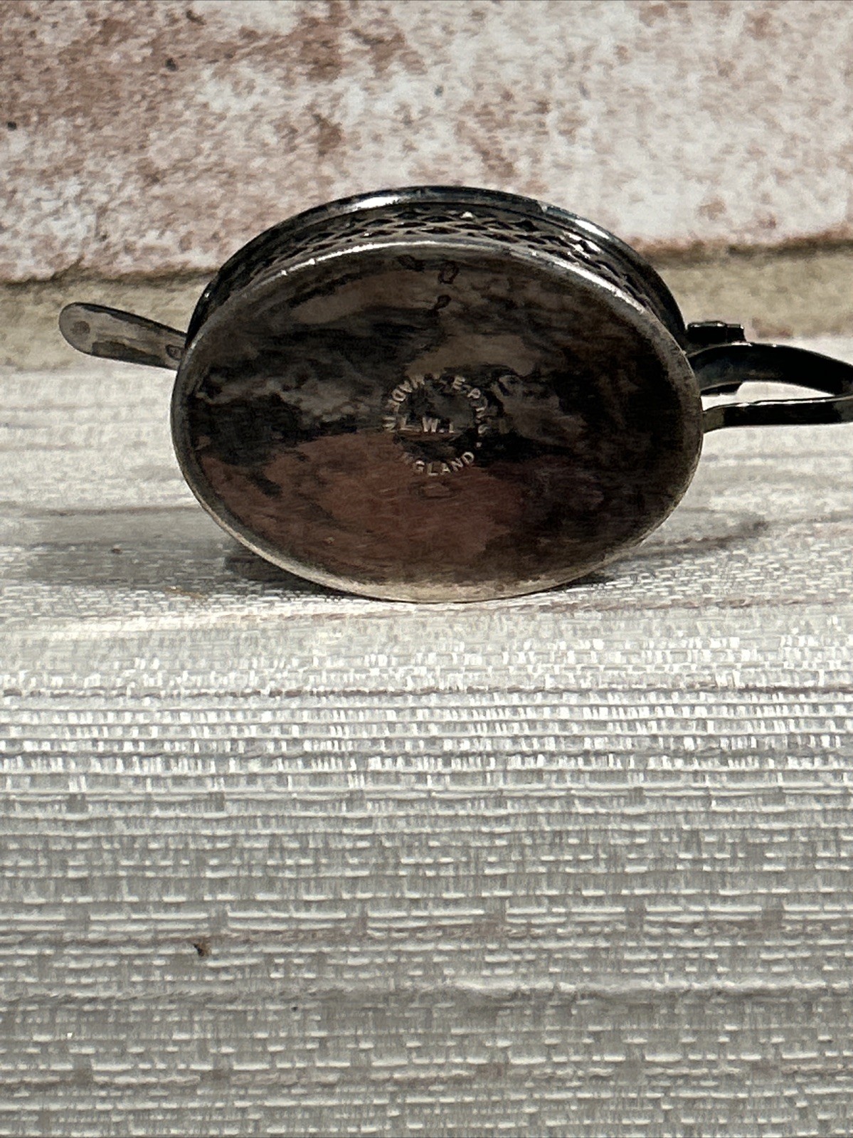 English Mustard Container W/Silver Plated Spoon~Lined With Cobalt Blue Glass