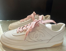 NEW 24P Chanel Classic White Pink Blush CC LOGO Sneakers Tennis Shoes 41 RECEIPT