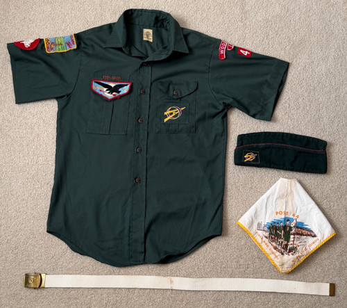 Vintage 1960s Boy Scout BSA Explorer Uniform Shirt Hat Belt Neckerchief